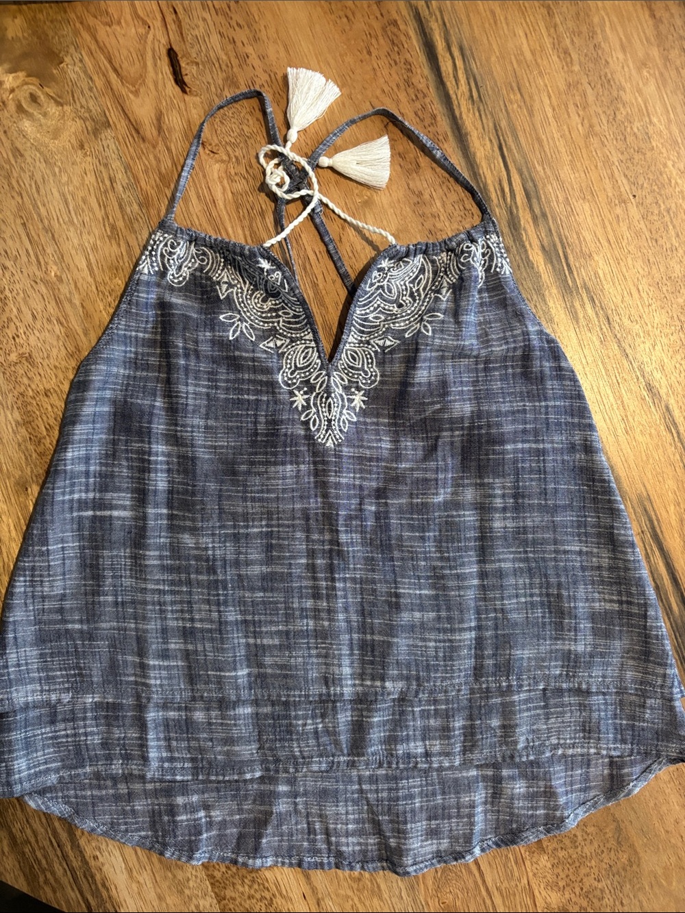 Abercrombie & Fitch Blue Embroidered Halter Camisole